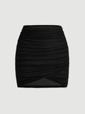 Solid Ruched Bodycon Black Summer Skirt