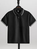 Tween Boy Striped Polo Shirt, Short Sleeve, Color Block Collar, Casual Top, Summer Daily Wear