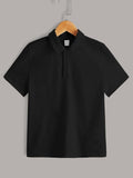 Tween Boy Solid Color Short Sleeve Polo Shirt , Casual Daily Wear Fabric For Summer