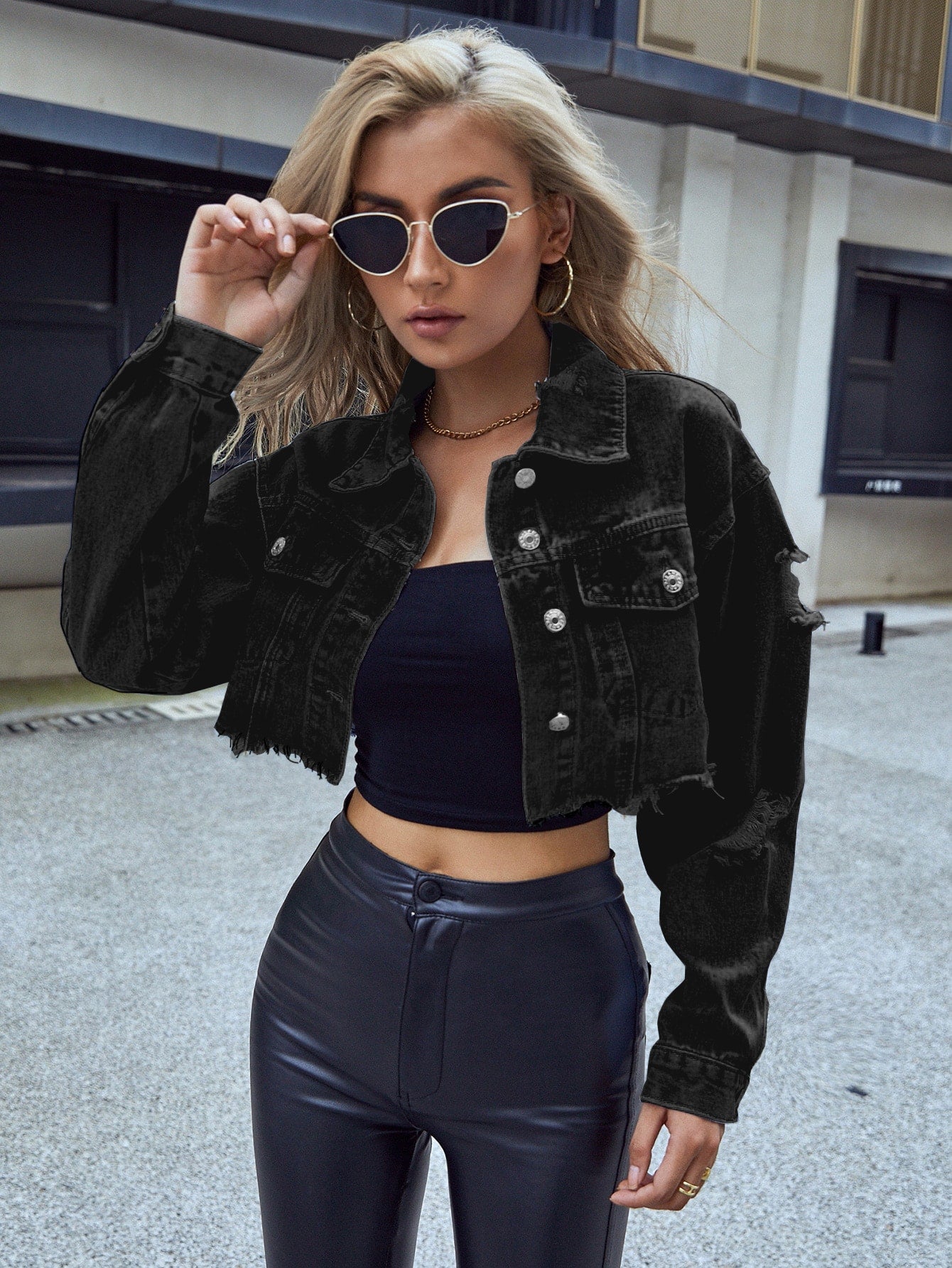 Frenchy Crop Raw Hem Denim Jacket