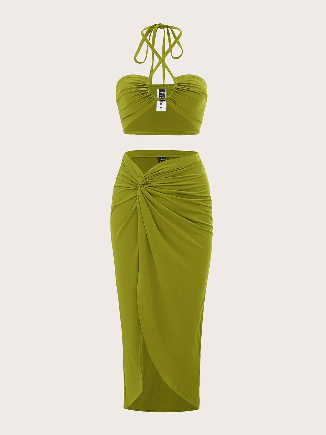Two Piece Tie Back Halter Top & Twist Front Skirt