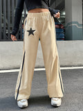 Gorpcore Low Rise Star Print Contrast Tape Side Parachute Pants