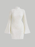 Mock Neck Trumpet Sleeve Dress