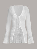 Bell Sleeve Tie Front Textured Sheer Top