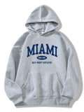 Letter Graphic Kangaroo Pocket Drawstring Thermal Hoodie