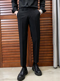 Men Slant Pocket Solid Suit Pants