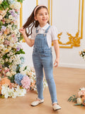 Young Girl Ripped Frayed Patched Pocket Denim Overall