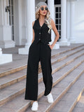 Button Front Vest Blazer & Wide Leg Suit Pants