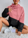 Colorblock Kangaroo Pocket Drawstring Hoodie