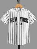 Tween Boy Summer Casual Striped Color Block Short Sleeve Shirt With Letter Print