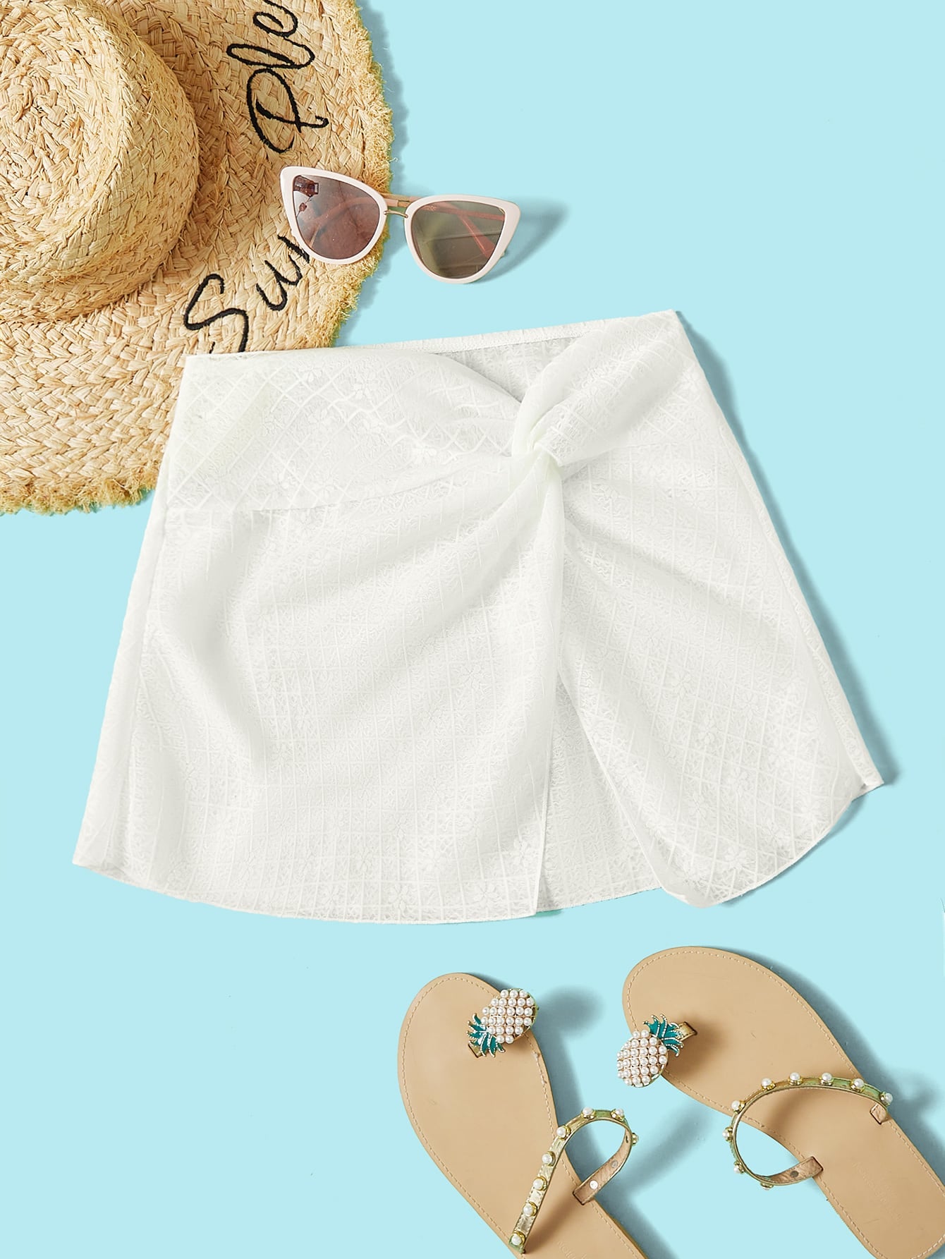 Swim Summer Beach Plain Twist Front Cover Up Skirt