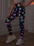 Tween Girl Comfortable And Stylish Knitted Star Printed Leggings