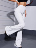 White Casual Curvy High Waist Flare Leg Jeans