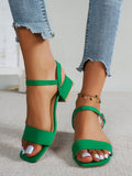 Women Buckle Decor Chunky Heeled Sandals, Fashionable Ankle Strap Sandals For Outdoor