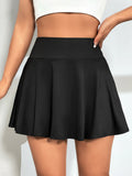 Solid Wideband Waist Flare Skirt