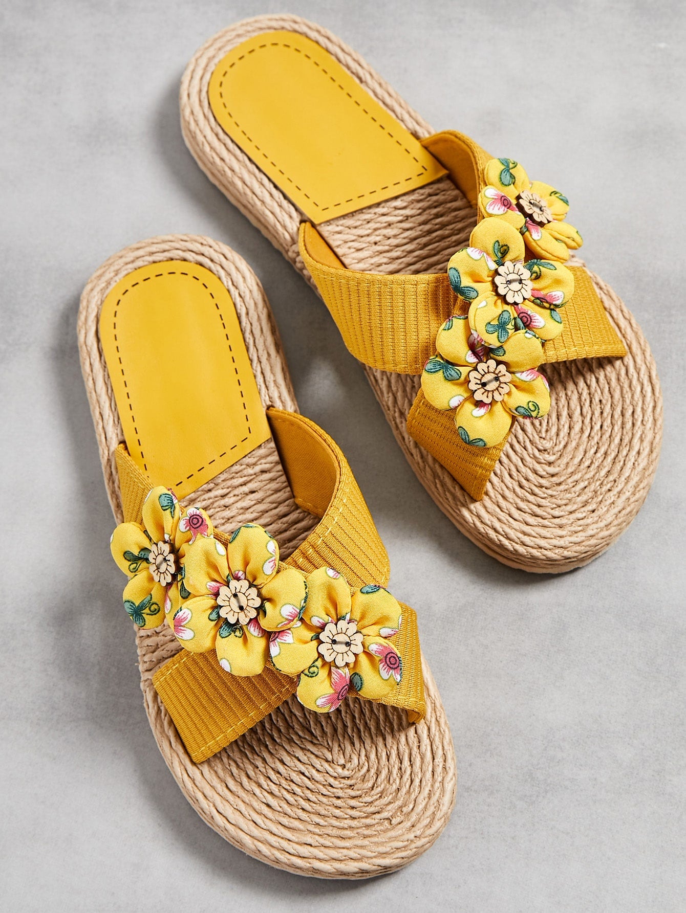 Floral Appliques Espadrille Slides