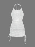 Swim Summer Beach Drawstring Side Halter Cover Up Dress