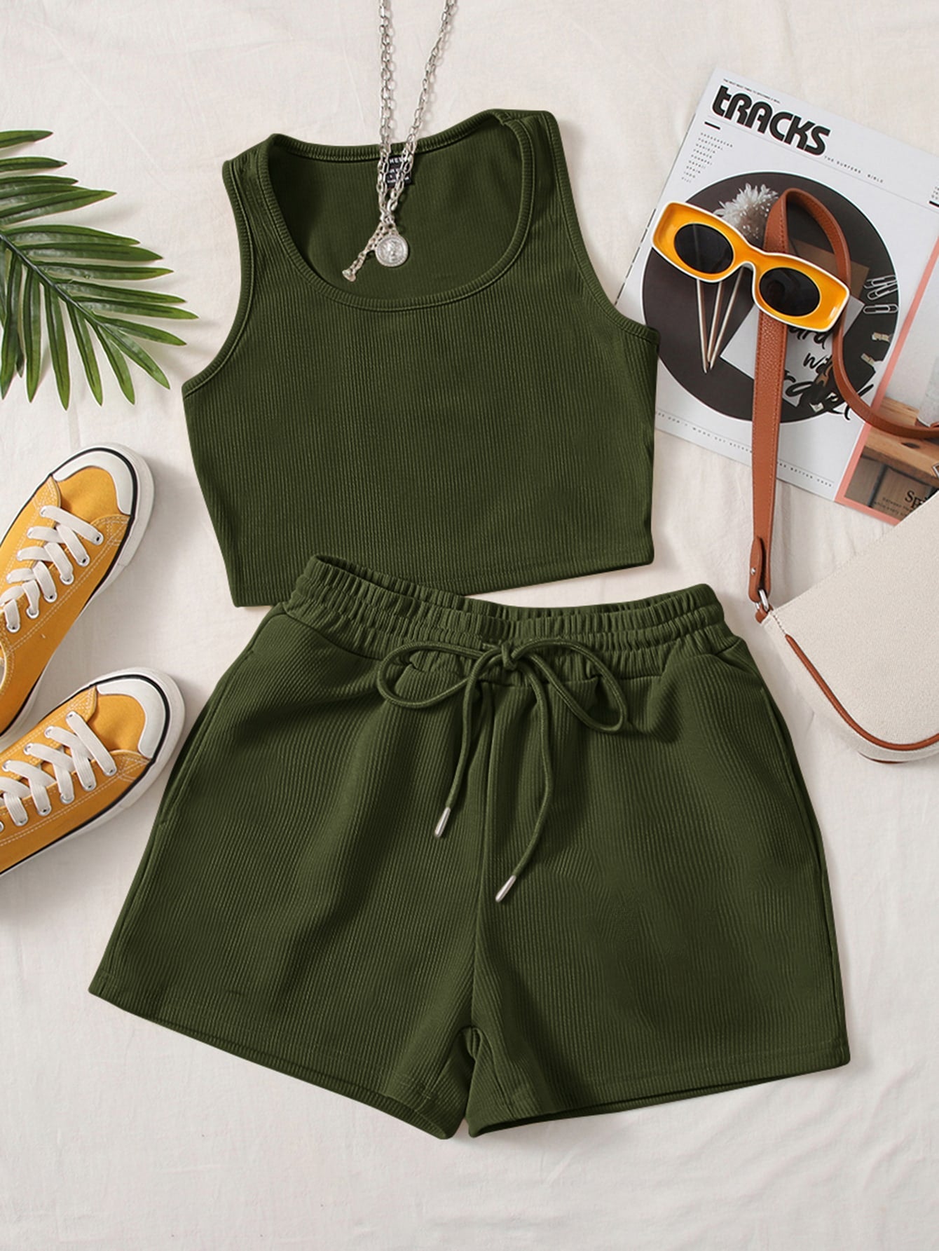 Plus Solid Tank Top &amp; Track Shorts Set