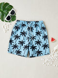 Tween Boy Palm Tree Print Swim Shorts