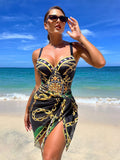 Chain Print Push Up One Piece Swimsuit With Beach Skirt