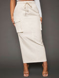 Drawstring Waist Flap Pocket Side Cargo Skirt
