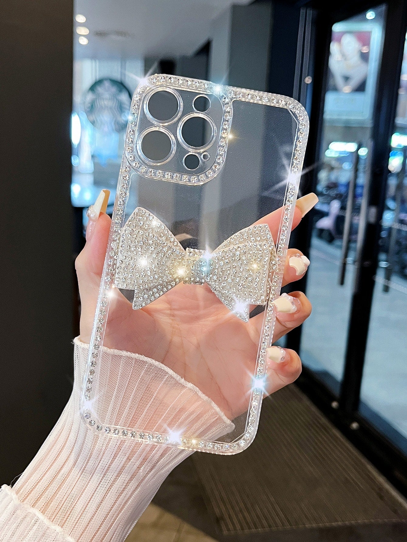 Bow 1pc Rhinestone Bowknot Pattern Tpu Phone Case Compatible With IPhone