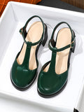 Women's High Heel Mary Janes Shoes With Chunky Heel, Slip-Resistant And Waterproof Platform, Leather, Plus Size 41-43