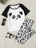 Tween Girl 1set Cartoon Graphic Raglan Sleeve Tee & Pants Snug Fit PJ Set