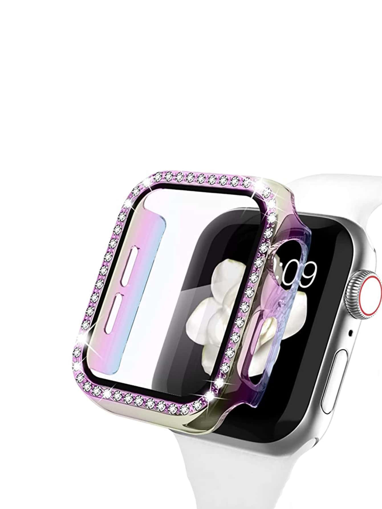 Rhinestone Decor Tempered Case Compatible With Apple Watch