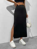 Solid Black Split Thigh Skirt
