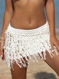 Swim Vcay Summer Beach Hollow Out Fringe Hem Crochet Cover Up Skirt