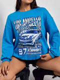 X Made in America Car And Letter Graphic Drop Shoulder Sweatshirt