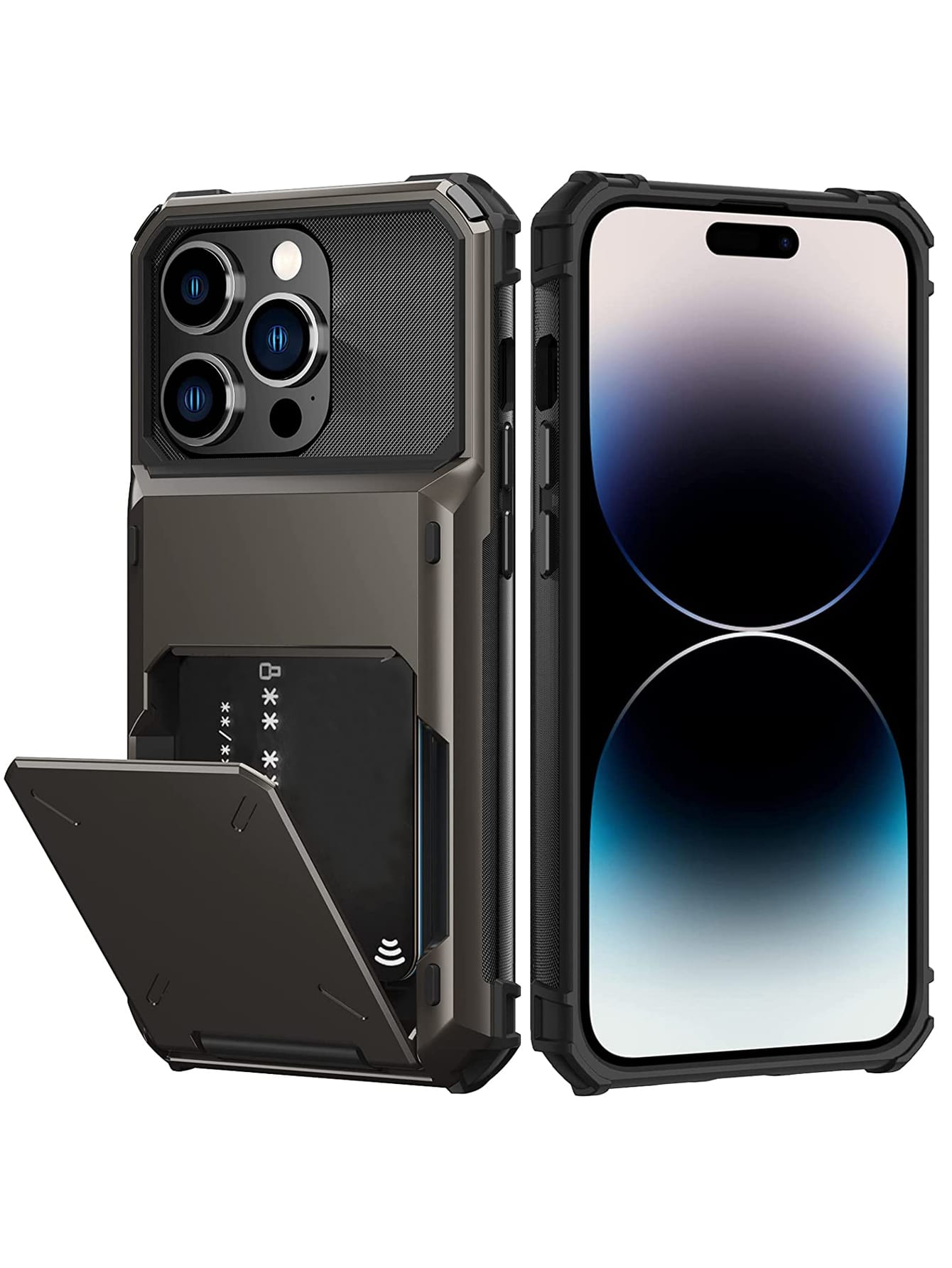 Compatible With IPhone 15 14 13 12 11 Pro Max XR XS Max X 6 7 8 Plus Mini SE Case With Card Holder[Store 5 Cards] Dual Layer Heavy Duty Shockproof Wallet Case With Hidden Card Slot Large Storage Cover