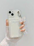 Clear Card Slot Phone Case With Butterfly Decor Lanyard Compatible With IPhone 11,IPhone 13,Xiaomi Redmi 9A