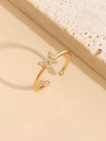 1pc Glamorous Cubic Zirconia Butterfly Decor Cuff Ring For Women For Daily Decoration