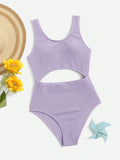 Teen Girls Textured Cut Out One Piece Swimsuit