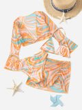 Tween Girl 4packs Fluid Pattern Halter Bikini Set & Cover Up Top With Skirt Set, Mommy And Me Matching Outfits (Sold Separately) Summer Beach