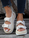 Sporty White Sandals For Women, Button Decor Hook-and-loop Fastener Sport Sandals