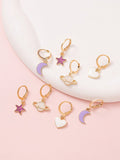 4pairs/set Fashion Planet & Moon Drop Earrings For Women For Daily Decoration
