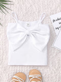 Young Girl Solid Color Short Sleeveless Top With Bowknot Shoulder Straps