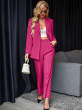Solid Button Front Blazer & Pants
