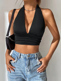 Solid Backless Crop Halter Top