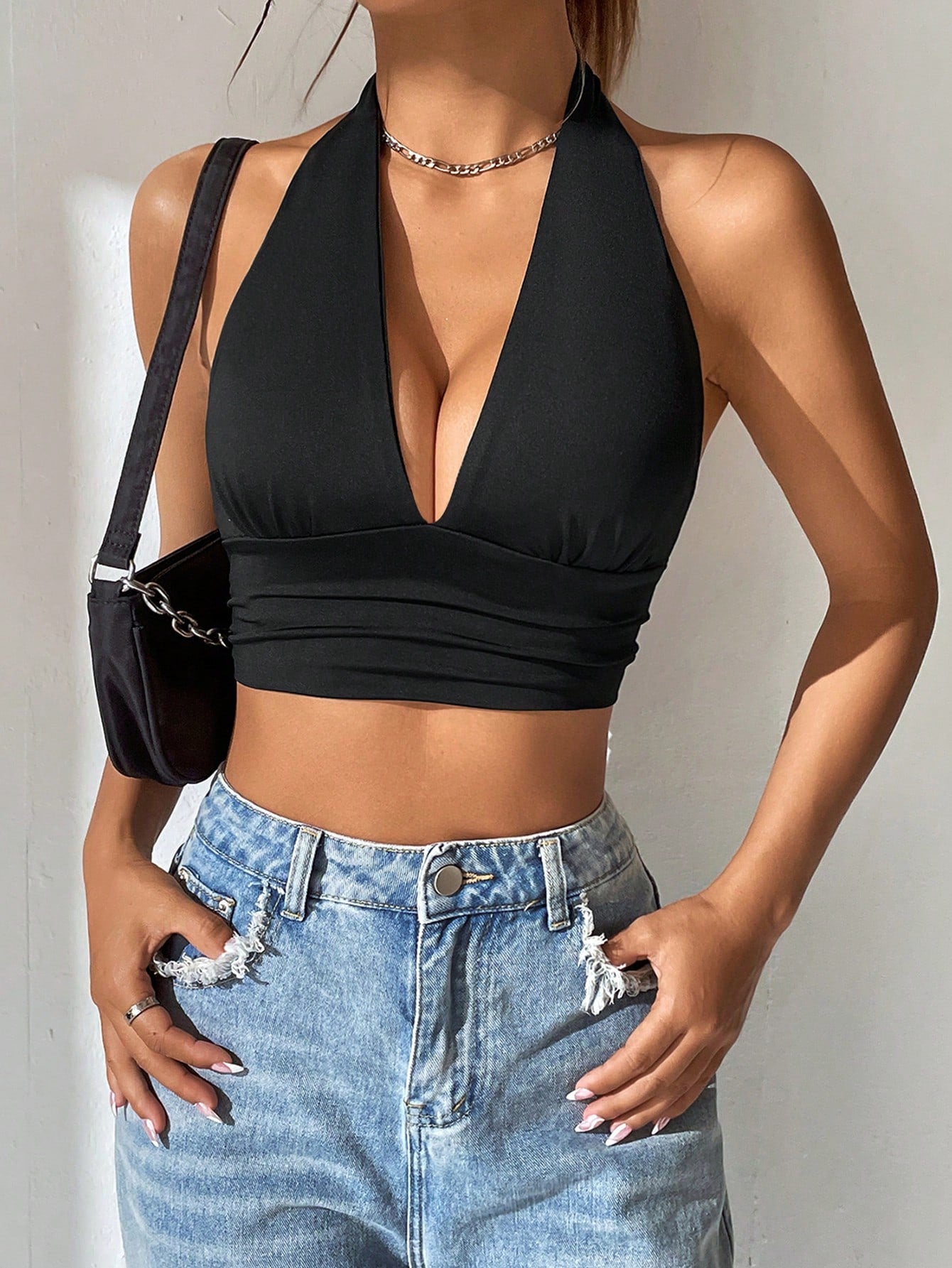 Solid Backless Crop Halter Top