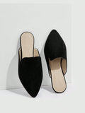 Woman Shoes Minimalist Point Toe Comfrontable Home Flats, Elegant Black Faux Suede Mules For Summer Vacation Shoes Summer Sale Elegant Flats