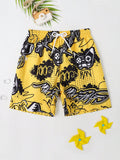 Tween Boy Letter Graphic Drawstring Waist Swim Shorts