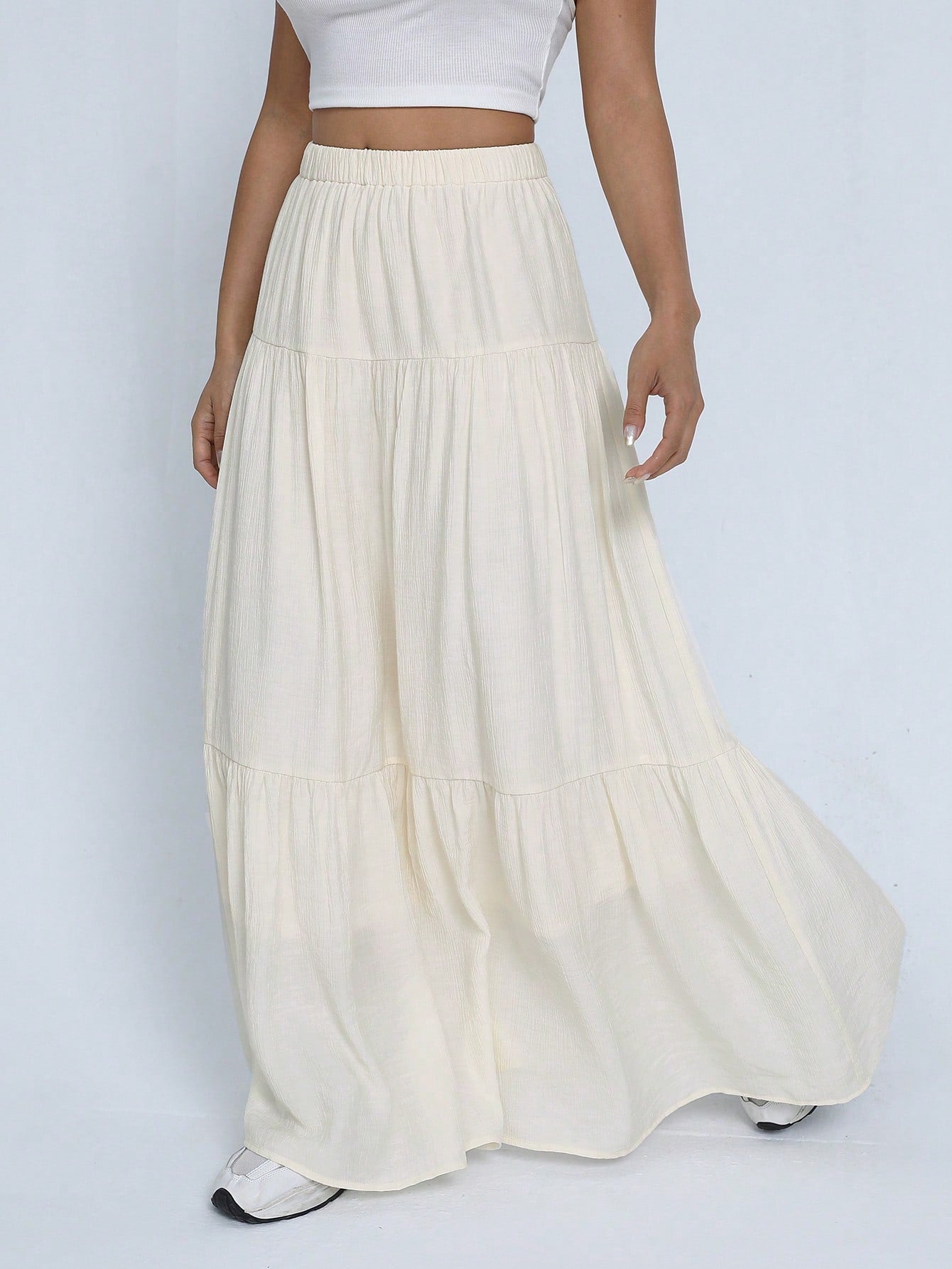 Solid Ruffle Hem Maxi Skirt