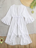 Tween Girl Flounce Sleeve Tie Front Ruffle Hem Kimono