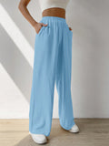 Solid Slant Pocket Wide Leg Pants