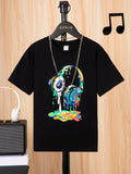 Tween Boys' Vacation-Style Headphone Printed Round Neck Short Sleeve Pullover Knit T-Shirt