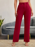 Solid Simple High Waist Red Suit Pants